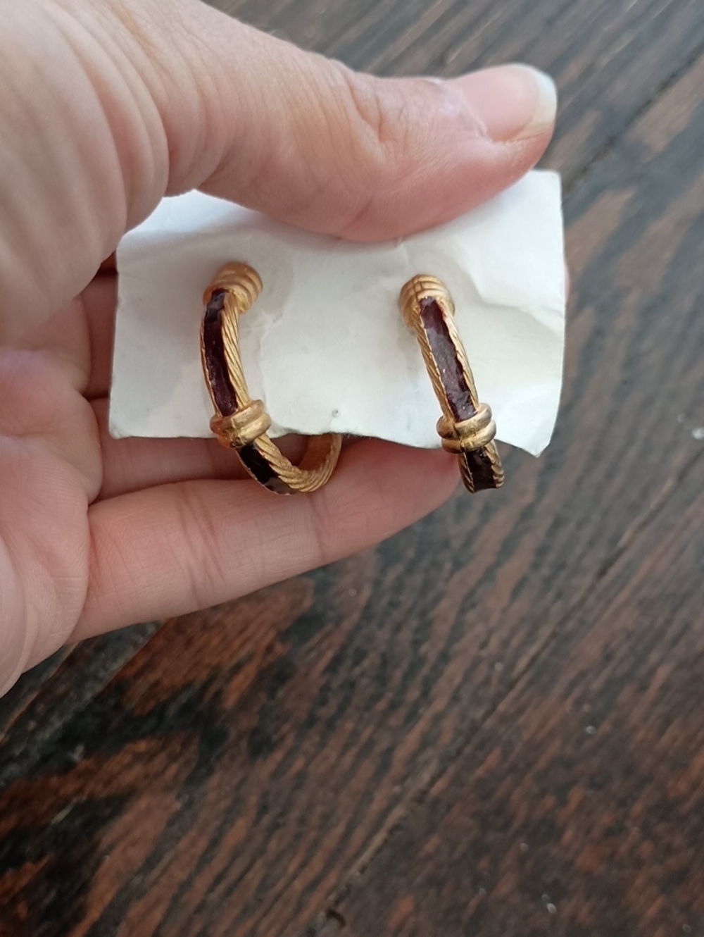 Gold-Tone and Brown Hoop Earrings - Women's Fashion Jewelry